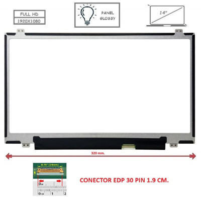Pantalla compatible para portátil LED 14\ Slim 30 Pines Full HD Brillo