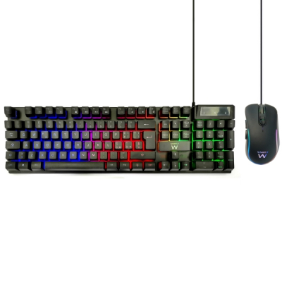 Ewent Pack Teclado + Raton Gaming - Iluminacion RGB - Disposicion Italiana QWERTY IT - 3600dpi - 12 Teclas Multimedia - Cable de 1.5m - Color Negro