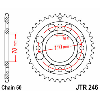 Corona JT SPROCKETS acero estándar 246 - Paso 530 JTR246.41