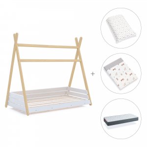 Cama júnior Montessori madera 90x200 cm + colchón + textil Taiga · Homy Life XL