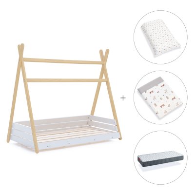 Cama júnior Montessori madera 90x200 cm + colchón + textil Taiga · Homy Life XL