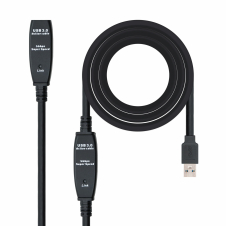 CABLE ALARGADOR NANOCABLE USB 3.0 CON AMPLIFICADOR CONECTORES TIPO A MACHO A TIPO A HEMBRA 15M NEGRO 10.01.0313