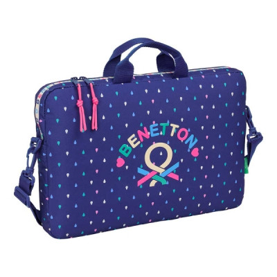 Safta Benetton Drop Maletin para Portatil hasta 15.6 - Cremallera - Interior Acolchado - Asas de Mano - Doble Cremallera - 4L - 400x40x270mm - Color Azul Oscuro