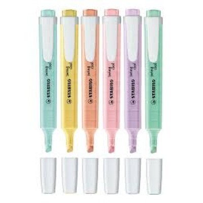 Stabilo Swing Cool Pastel Pack de 6 Marcadores Fluorescentes - Cuerpo Plano - Punta Biselada - Trazo entre 1 y 4mm - Tinta con Base de Agua - Colores Surtidos