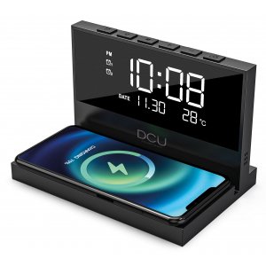 Reloj despertador Dcu 37300830, carga inalámbrica, 2 alarmas, USB-C