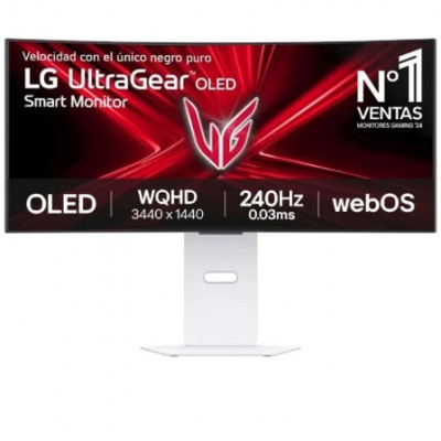 Smart Monitor Gaming Ultrapanorámico Curvo LG UltraGear 34GX90SA-W 34/ WQHD/ Multimedia/ 0.03ms/ 240Hz/ OLED/ Regulable en altura/ Smart TV/ Blanco