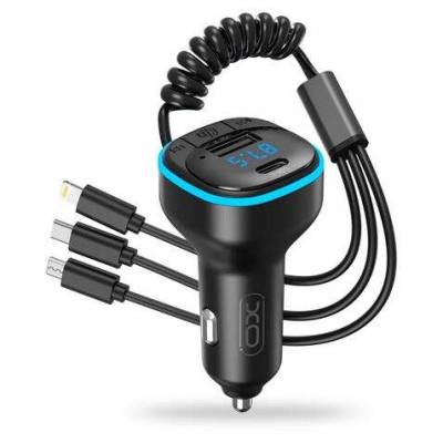 XO Adaptador Bluetooth para Coche - Conexion Inalambrica 50 - Reproduce Desde Smartphone y Pendrive - Puerto USB y Tipo C - Funcion Manos Libres - Pantalla LED - Dimensiones 35x35x75mm - Peso 50gr - C