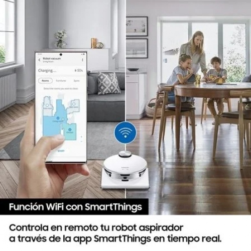 Robot Aspirador Samsung VR30T80313W/WA/ Autonomía 1.5h/ control por WiFi/ Blanco