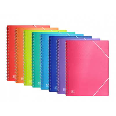 Oxford Urban A4 Carpeta de 60 Fundas con Espiral - Fundas de 50mic - Tapa de Plastico Translucido - Cierre de Gomas - Colores Surtidos
