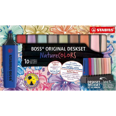 Stabilo Boss Naturecolors Pack de 10 Marcadores - Trazo entre 2 y 5mm - Tinta con Base de Agua - Colores Surtidos
