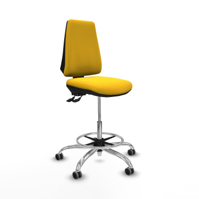 Taburete Elche AS similpiel amarillo base cromada ruedas 65mm engomadas