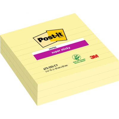 Post-It Super Sticky Pack de 3 Blocs de 70 Notas Grandes Adhesivas Reposicionables - 101x101mm - Color Amarillo Claro