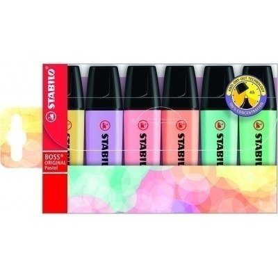 Stabilo Boss 70 Pastel Pack de 6 Rotuladores Marcadores Fluorescentes - Trazo entre 2 y 5mm - Recargable - Tinta con Base de Agua