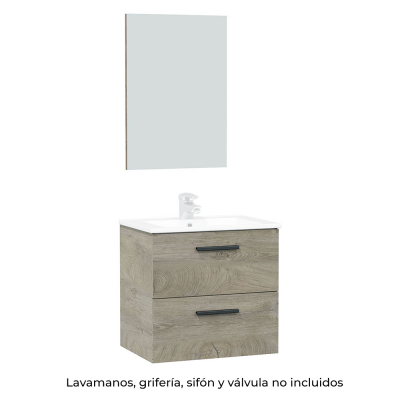 Mueble suspendido 60 2 cajones + espejo (no contiene: lavabo, grifería, sifón y válvula)