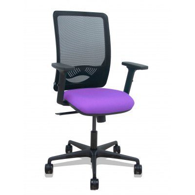 Silla Zulema sincro malla negra asiento bali lila brazos 2D ruedas 65mm