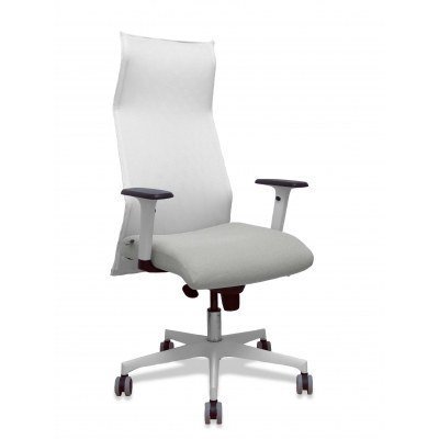 Sillón Albacete malla blanco bali gris claro brazos blancos base blanca ruedas parqué 65mm