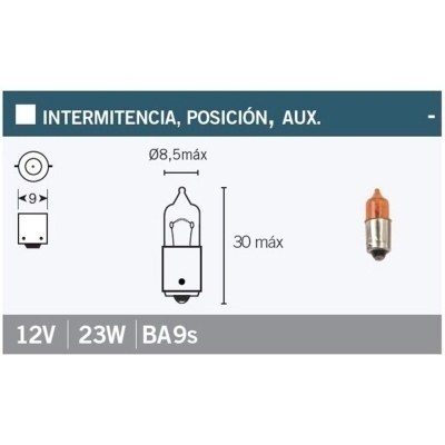 Caja de 10 lámparas bayoneta 9 mm 12Vx23W. Naranja G-0100R