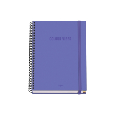 Dohe Colour Vives Cuaderno Espiral A5 100 Hojas Cuadricula 5mm - Tapa Dura Impresa a todo Color y Plastificada en Brillo - Bandas de Color - Cierre de Goma - Color Morado