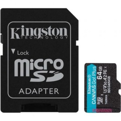 Tarjeta de memoria Kingston Canvas Go! Plus 64 GB microSDXC - Clase 10 | 200 MB/s | Con adaptador incluido