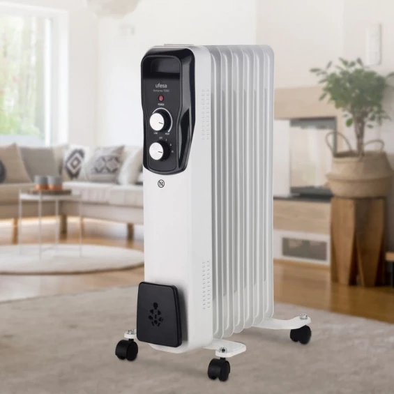 Radiador de aceite Ufesa Antares 1500, 1.500 W, 7 elementos, termostato regulable, blanco - imagen 2