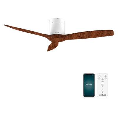 Cecotec EnergySilence Aero 5500 Aqua WhiteDarkWood Connected Ventilador de Techo de 3 Aspas - 40W - Diametro de 52 - Wi-Fi - IP44 - 6 Velocidades - Temporizador - Modo Invierno - Color Blanco