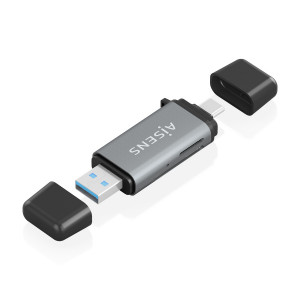 AISENS - LECTOR DE TARJETAS SD, Micro SD, MMC, RS-MMC, MMC Micro, USB-A Y USB-C, GRIS