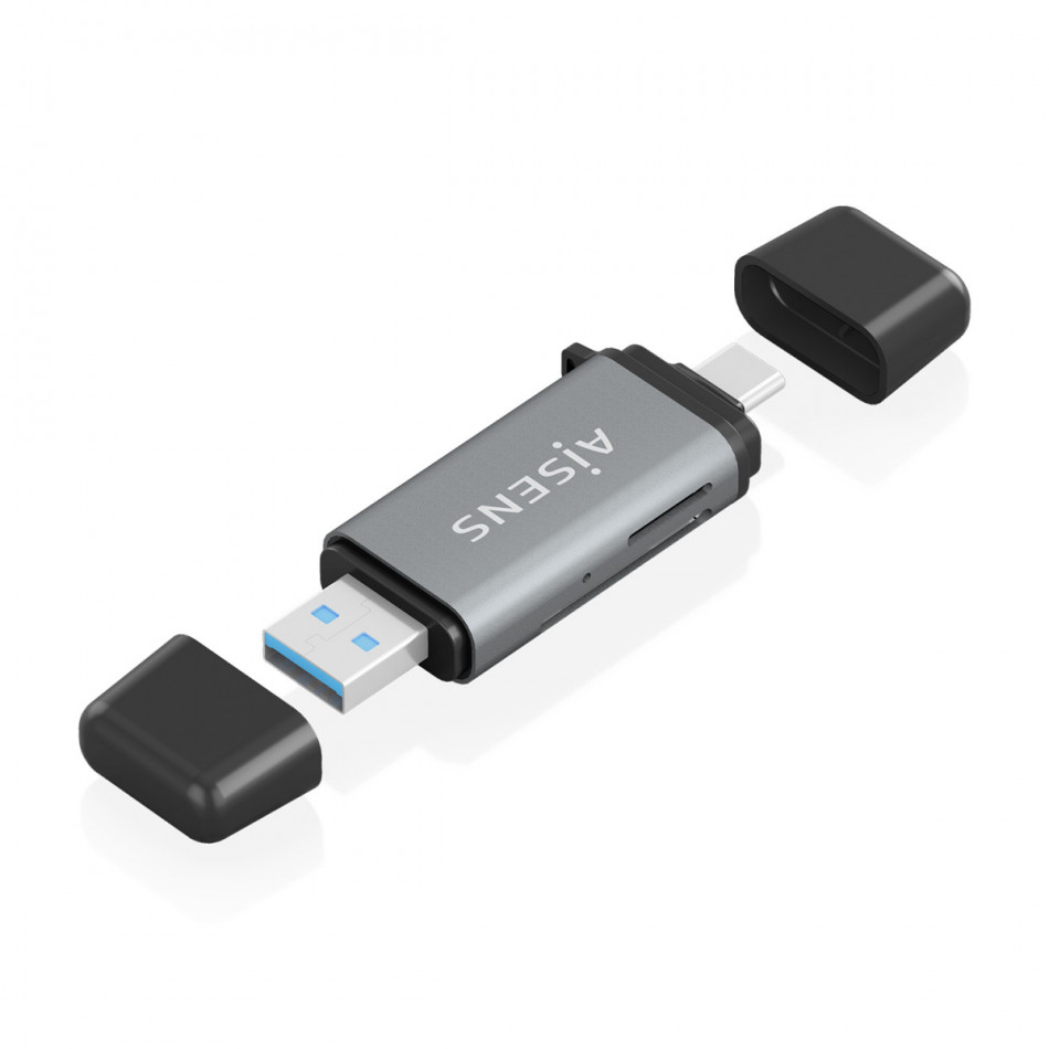AISENS - LECTOR DE TARJETAS SD, Micro SD, MMC, RS-MMC, MMC Micro, USB-A Y USB-C, GRIS