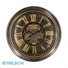 Reloj De Pared Genova Oro/cuero 100,5x100,5x13,5cm Engranajes Con Movimiento