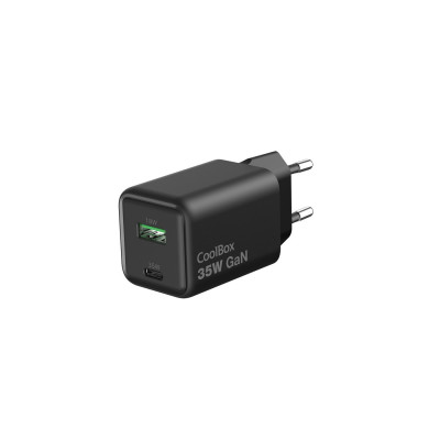 COOLBOX CARGADOR GAN 35W USB-A/USB-C PARED NEGRO