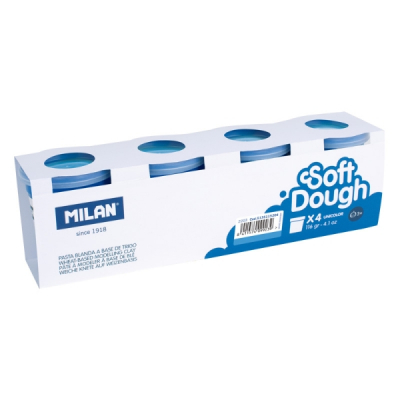 Milan Soft Dough Pack de 4 Botes de Pasta Blanda - 100% Vegetal - Moldeable - Sin Residuos - Colores Mezclables - 116g por Unidad - Color Azul