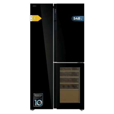 Cecotec Bolero CoolMarket TDW 548 Black Glass E Frigorifico Americano con Vinoteca - 548L - Compresor Inverter - Modo Vacaciones - Puerta de Cristal - Frio Envolvente - 91.1x70.6x183cm - Color Negro