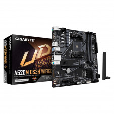 GIGABYTE A520M DS3H WIFI6E Placa Base – Compatible con CPUs AMD Ryzen 5000 Series AM4, hasta 4733 MHz DDR4 (OC), 1x PCIe 3.0 M.2, Wi-Fi 6E, LAN GbE,