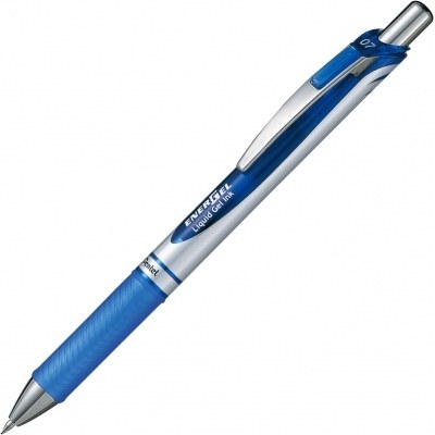Pentel Energel Boligrafo de Bola Retractil - Punta 0.7mm - Trazo 0.35mm - Tinta Gel - Recargable - Grip de Agarre - Clip de Metal - 50% de Materiales Reciclados - Color Azul