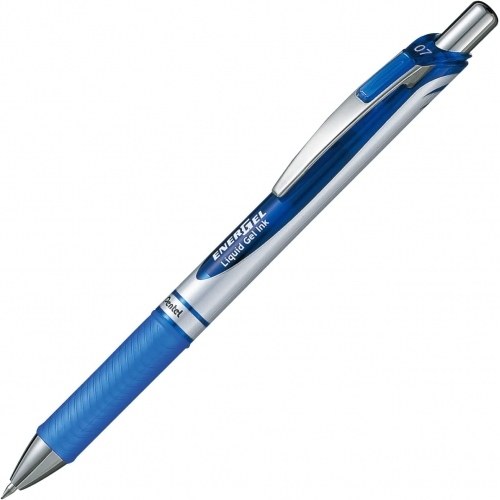 Pentel Energel Boligrafo de Bola Retractil - Punta 0.7mm - Trazo 0.35mm - Tinta Gel - Recargable - Grip de Agarre - Clip de Metal - 50% de Materiales Reciclados - Color Azul