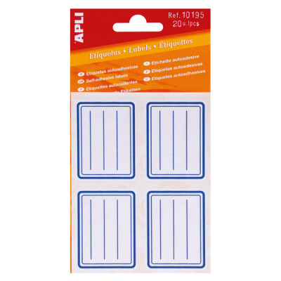 Apli Etiquetas Adhesivas Escolares Basicas - Tamaño 50x38mm - Ribete Azul - Adhesivo Permanente - Ideal para Marcar e Identificar - Color Blanco
