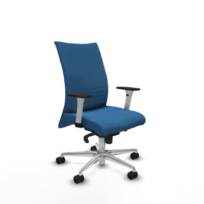 Albacete confidente sincro similpiel azul claro brazos 1D blancos base aluminio ruedas 65 mm nailon