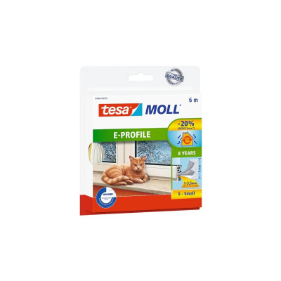 Tesa Moll Classic E-Perfil Burlete para Ventanas Perfil E 6m x 9mm x 4mm - Color Blanco