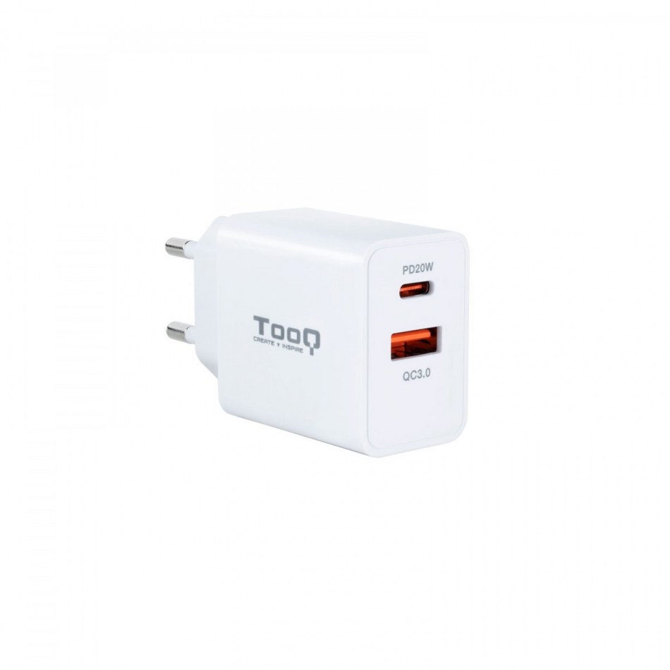 CARGADOR PARED USB-C/PD 20W, USB-A/QC 18W, BLANCO