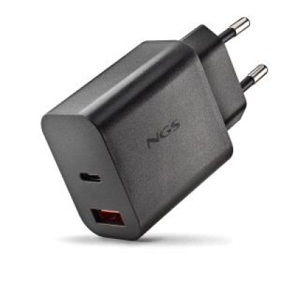 NGS ERA 20W Cargador de Pared Ultrarrapido GaN - 1 USB-C y 1 USB-A - Color Negro