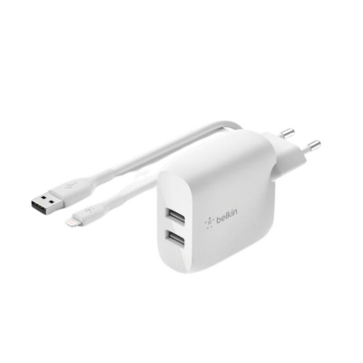 Cargador belkin wcd001vf1mwh 24w 2x usb tpo a + cable lightning a usb tipo a 1m