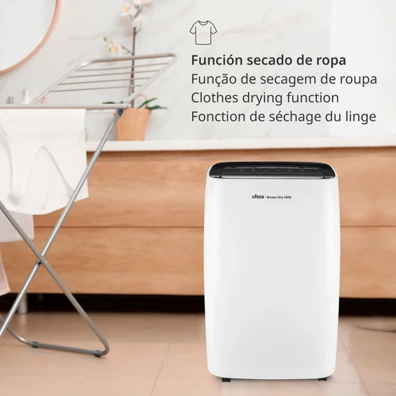 Deshumidificador Ufesa Deshumidificador Breeze Dry 5000 para estancias hasta 40 m2, 20 litros/día, depósito 6 litros, 46 dB, secado de ropa, blanco - imagen 5