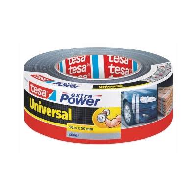 Tesa Extra Power Universal Cinta Adhesiva Americana Multiusos 50mm x 50 Metros - Fuerte Poder de Pegado - Se Rompe Facilmente con la Mano - Resistente a la Intemperie - Color Gris