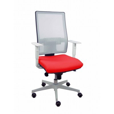 Silla Horna sincro malla blanca bali rojo brazos blancos base blanca ruedas parqué