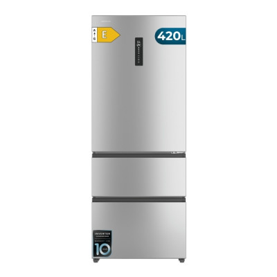 Cecotec Bolero CoolMarket FD 420 Inox E Frigorifico Puerta Francesa - Capacidad 420L - Luz LED - Pantalla Digital - Compresor Inverter - Total Nofrost - Modo Vacaciones - Pantalla en Puerta - Color Ac