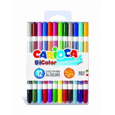 Carioca Bicolor Pack de 12 Rotuladores - Dos Colores por Rotulador - Tinta Superlavable - Punta Conica para Doble Trato de Escritura - Color Varios