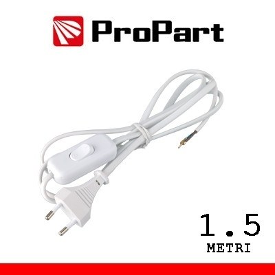 Cable Alimentacion Clavija Macho 4mm a Hilos BLANCO 1,5m CON INTERRUPTOR
