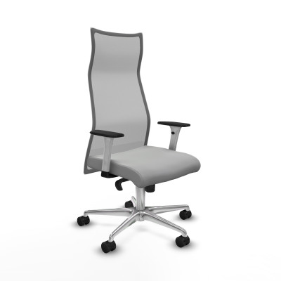 Albacete malla sincro malla gris similpiel gris claro brazos blancos base aluminio ruedas 65 mm nailon