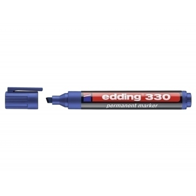 Edding 330 Rotulador Permanente - Punta Biselada - Trazo entre 1 y 5 mm. - Tinta casi Inodora - Capuchon con Clip - Secado Rapido - Color Azul