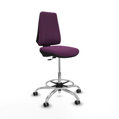Taburete Elche CP similpiel morado base cromada ruedas 65mm engomadas