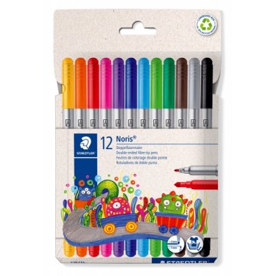 Staedtler Noris 320 Pack de 12 Rotuladores - Doble Punta de Fibra - Trazos 1 y 3mm - Tapa Ventilada - Colores surtidos